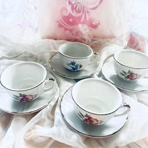 Vintage Small Teacup and Saucer Set | White European Porcelain with Gold Trim - Picture 2 of 15